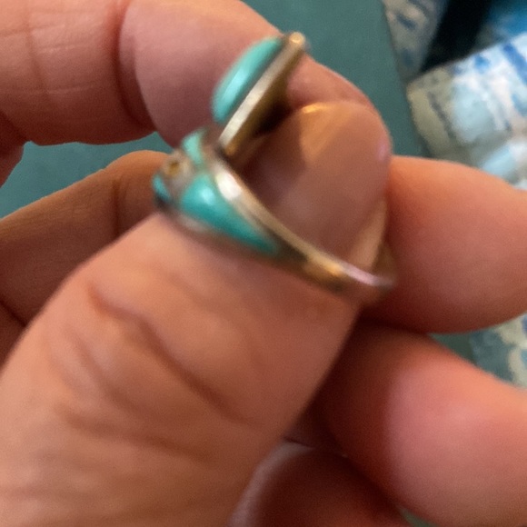 SIZE 6 Turquoise inlay style ring marked Silver SC I believe - Picture 2 of 6